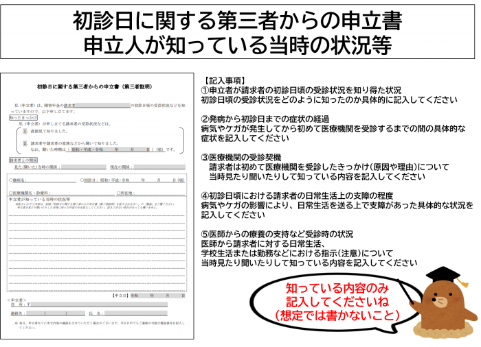 初診日に関する第三者からの申立書申立人が知っている当時の状況等